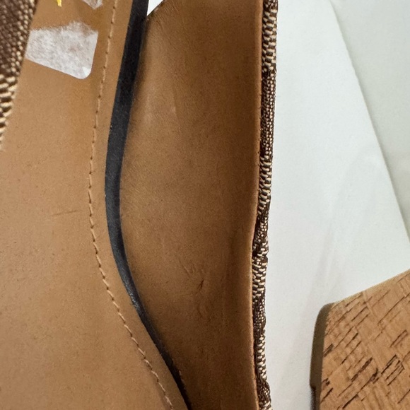 Coach Logo Print Slingback Wedge Sandals Brown Beige Black Canvas Leather 7.5B - Picture 7 of 12